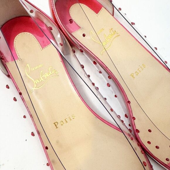 Christian Louboutin Degrastrass Hot Pink PVC Crystal Pointed Toe Flats Size 37.5 - Picture 6 of 7